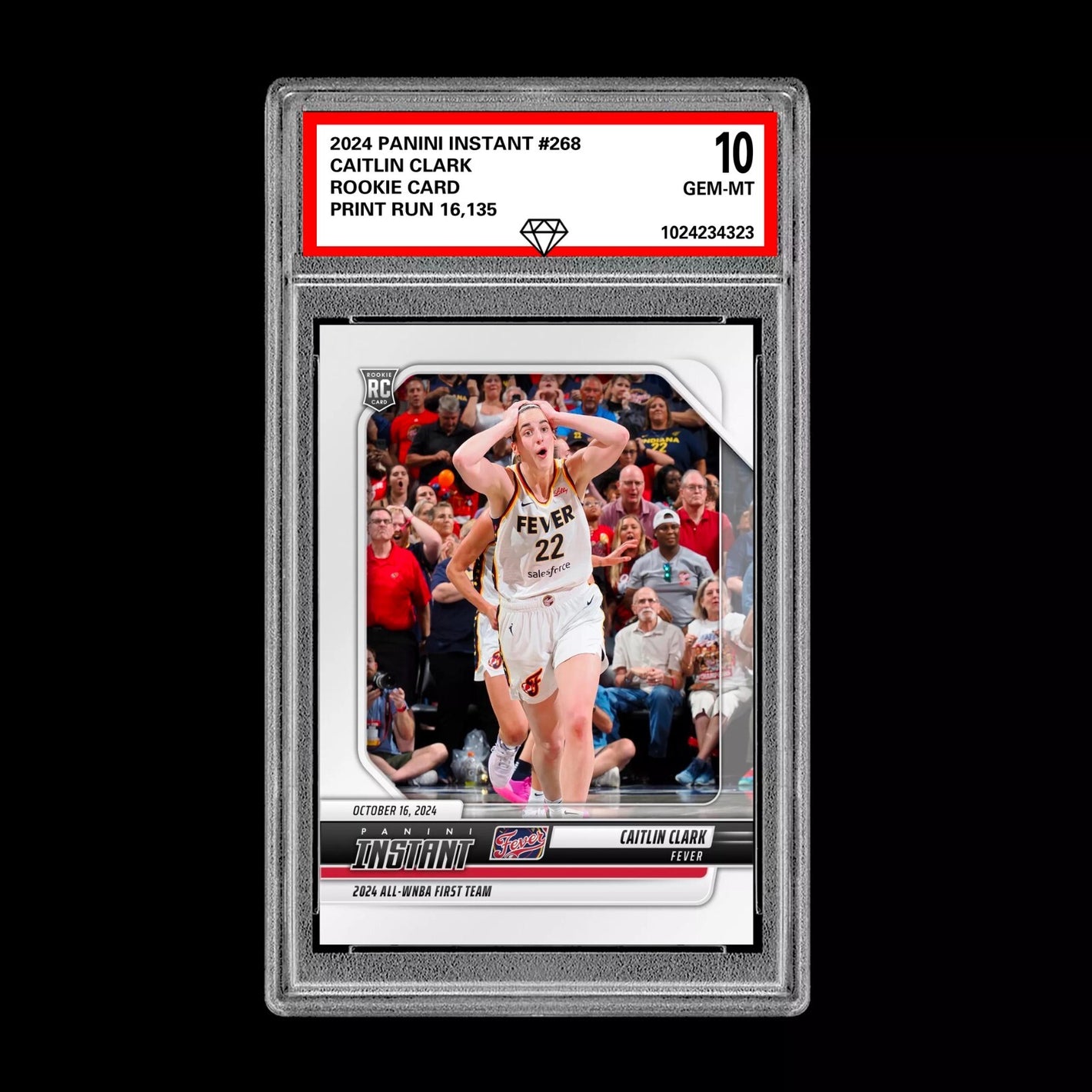 Graded 10 Caitlin Clark #268 RC Rookie Card WNBA All Team 2024 Panini Instant Basketball