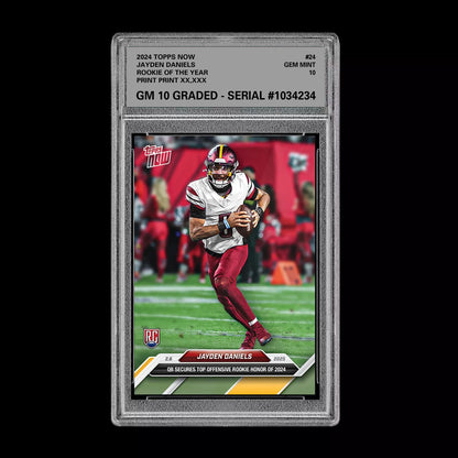 Graded 10 Jayden Daniels #24 ROOKIE OF THE YEAR 2024 Topps NOW RC Commanders Football