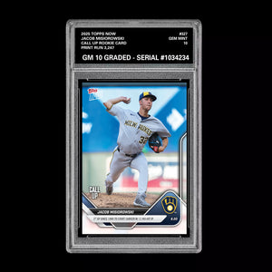 Graded 10 Jacob Misiorowski - 2025 TOPPS NOW #327 RC Rookie Call Up Card Baseball