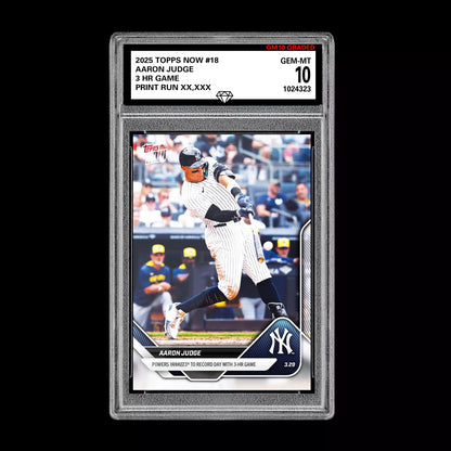 Graded 10 Aaron Judge #18 2025 MLB Topps NOW 3 HR Game Card New York Yankees Baseball