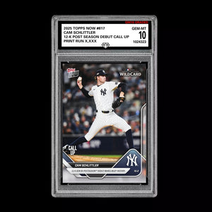 Graded 10 Cam Schlittler #817 2025 MLB Topps Now 12-K Post RC Rookie Card Baseball
