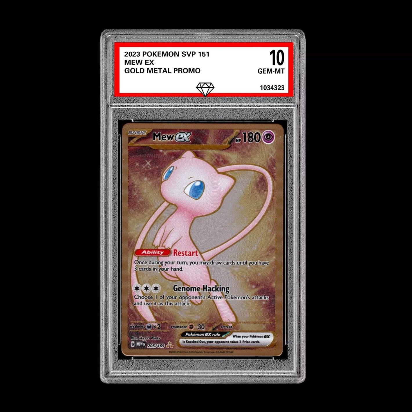 Graded 10 Pokemon 151 Mew EX #205/165 Gold Metal Ultra Premium Collection Promo
