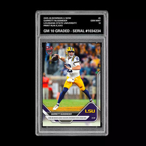 Graded 10 Garrett Nussmeier LSU 2025 Bowman U NOW Football RC Card 3 Rookie Card Football