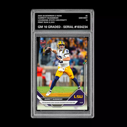 Graded 10 Garrett Nussmeier LSU 2025 Bowman U NOW Football RC Card 3 Rookie Card Football