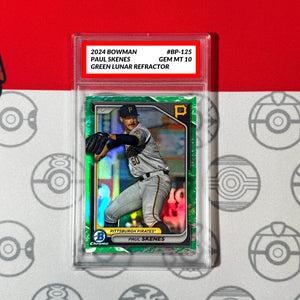 Graded 10 Paul Skenes RC Rookie #BCP-125 2024 Bowman GREEN LUNAR REFRACTOR Card Baseball