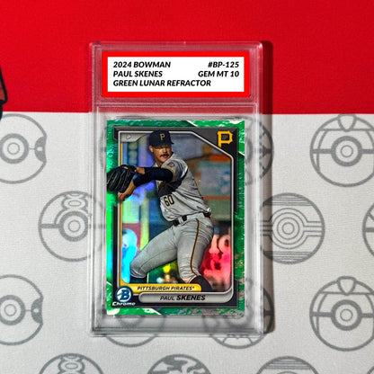 Graded 10 Paul Skenes RC Rookie #BCP-125 2024 Bowman GREEN LUNAR REFRACTOR Card Baseball