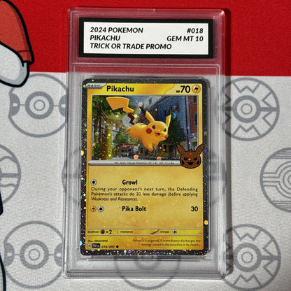 Graded 10 Pikachu 2024 Trick Or Trade Reverse Holo Promo Pokemon Card 018 PAF