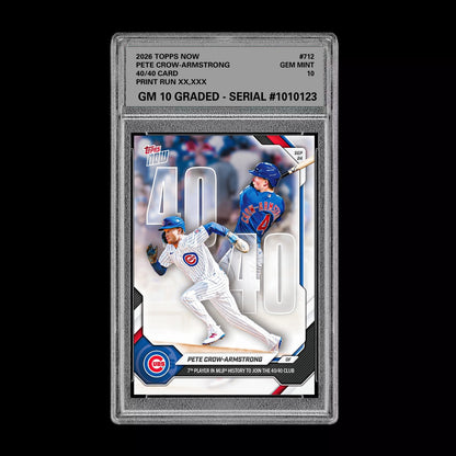 Graded 10 Pete Crow-Armstrong 2026 MLB Topps NOW - Card #712 40/40 PCA PRESALE Football