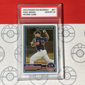 Graded 10 Paul Skenes Rookie Card 2023 MLB PANINI USA BASEBALL 87 Collegiate RC Baseball