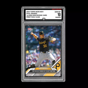 Graded 10 Paul Skenes #201 1st MLB WIN 2024 Topps Now RC Rookie Card Pirates Baseball