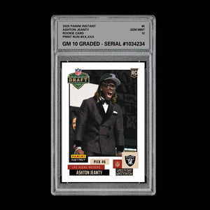 Graded 10 Ashton Jeanty RC Rookie Card 2025 Panini Instant NFL #NFLDN-6 RAIDERS Football