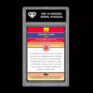 Graded 10 2024 COOPER FLAGG Topps Chrome RC Rookie McDonald’s All American #28 Basketball