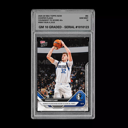 Graded 10 Cooper Flagg RC Rookie Card 2025-26 NBA Topps Now #86 Dallas Presale Basketball
