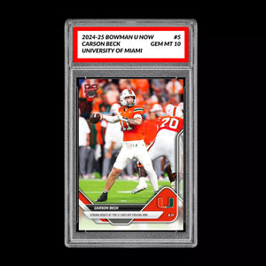 Graded 10 Carson Beck Debut Miami U 2025 Bowman U NOW Football Card 5 RC Rookie Football