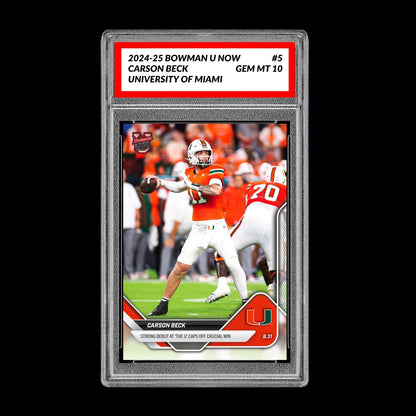 Graded 10 Carson Beck Debut Miami U 2025 Bowman U NOW Football Card 5 RC Rookie Football