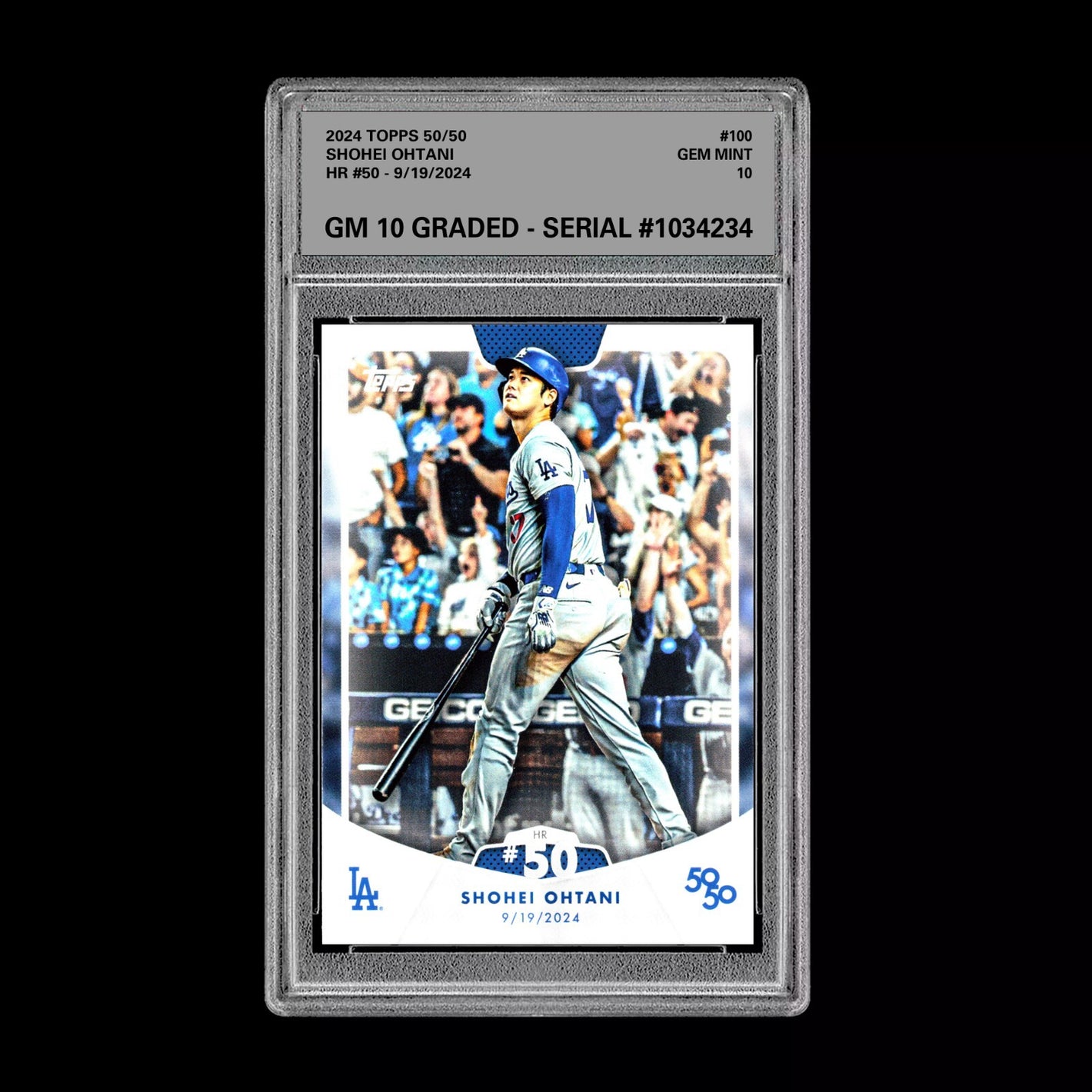 Graded 10 SHOHEI OHTANI HR #50 - 2024 Topps 50/50 Card #100 Dodgers MLB History Baseball