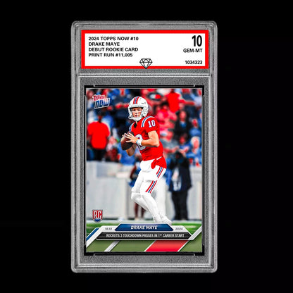 Graded 10 Drake Maye RC Rookie 2024 NFL Draft TOPPS NOW #10 Patriots 1st Start Football
