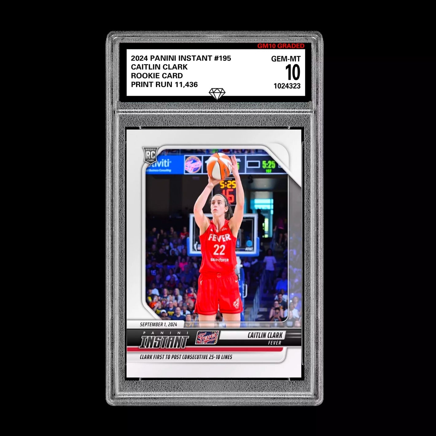 GRADED 10 CAITLIN CLARK #195 ROOKIE RC Card 2024 Panini Instant Indiana Fever Basketball