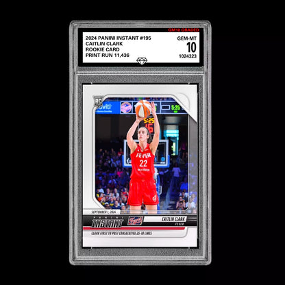 GRADED 10 CAITLIN CLARK #195 ROOKIE RC Card 2024 Panini Instant Indiana Fever Basketball
