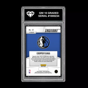 Graded 10 Cooper Flagg 2025 Panini Instant #10 RC Dallas DEBUT Mavs Rookie Card Basketball