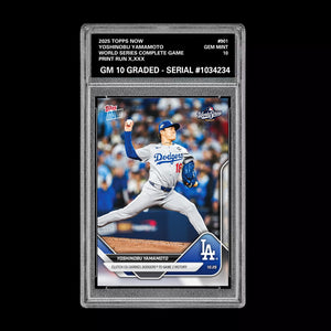 Graded 10 Yoshinobu Yamamoto 2025 MLB Topps NOW World Series CG Card #901 Baseball