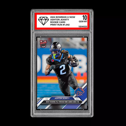 Graded 10 Ashton Jeanty Boise State 2024 Bowman U NOW Football Card 38 RC Rookie Football
