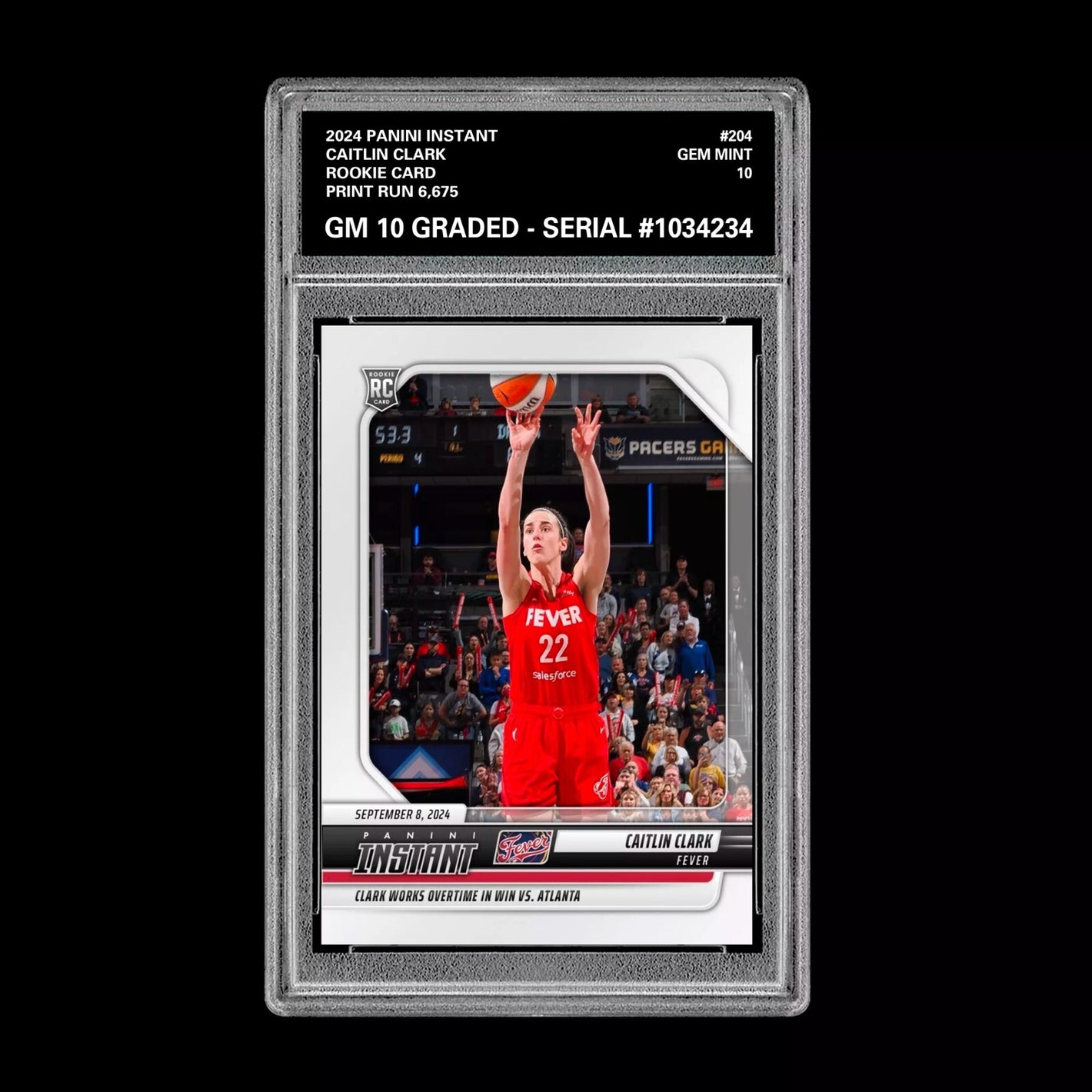 Graded 10 CAITLIN CLARK 2024 Panini Instant #204 Indiana Fever RC ROOKIE Card Basketball