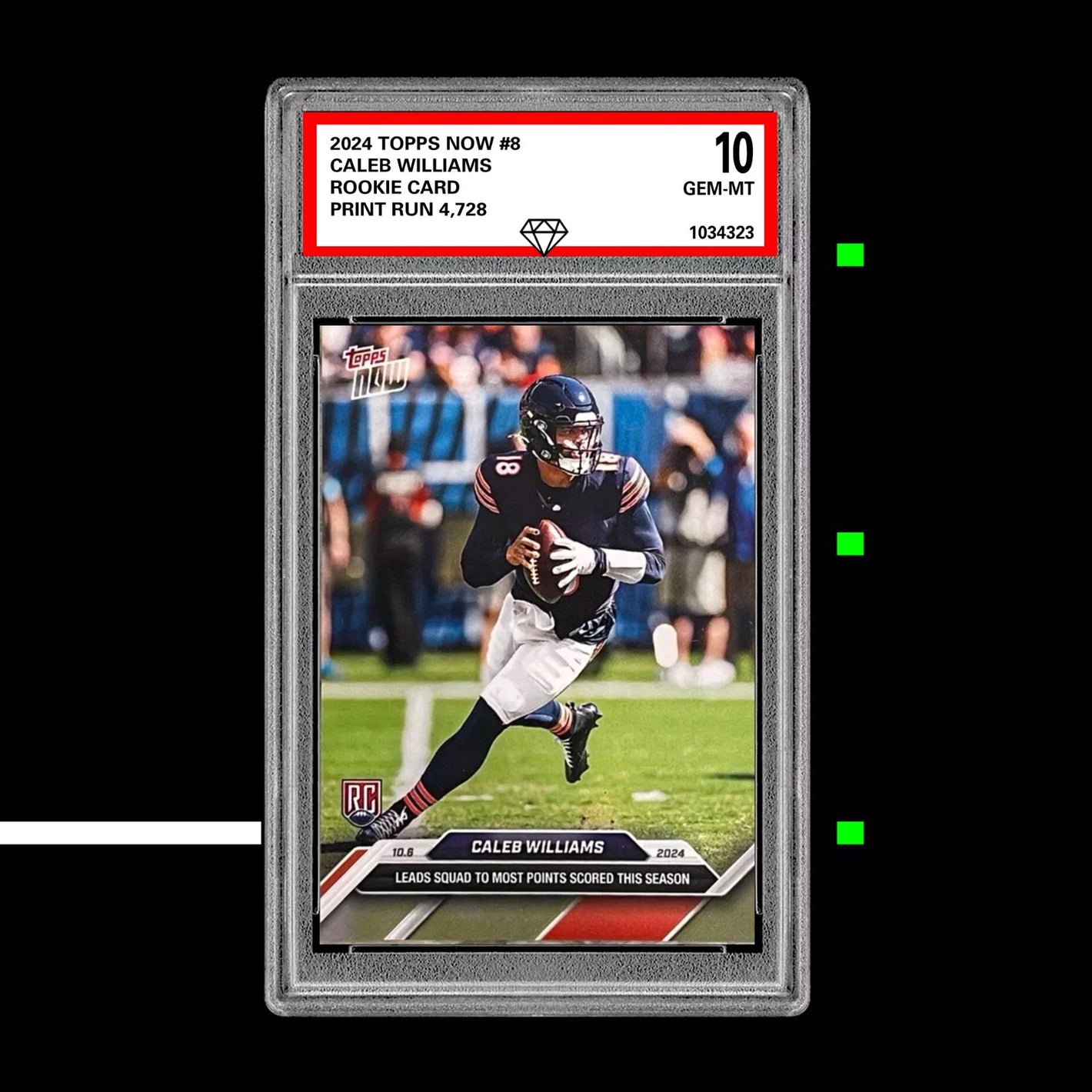 Graded 10 Caleb Williams #8 2024 Topps Now RC Rookie Card Most Points Scored Football