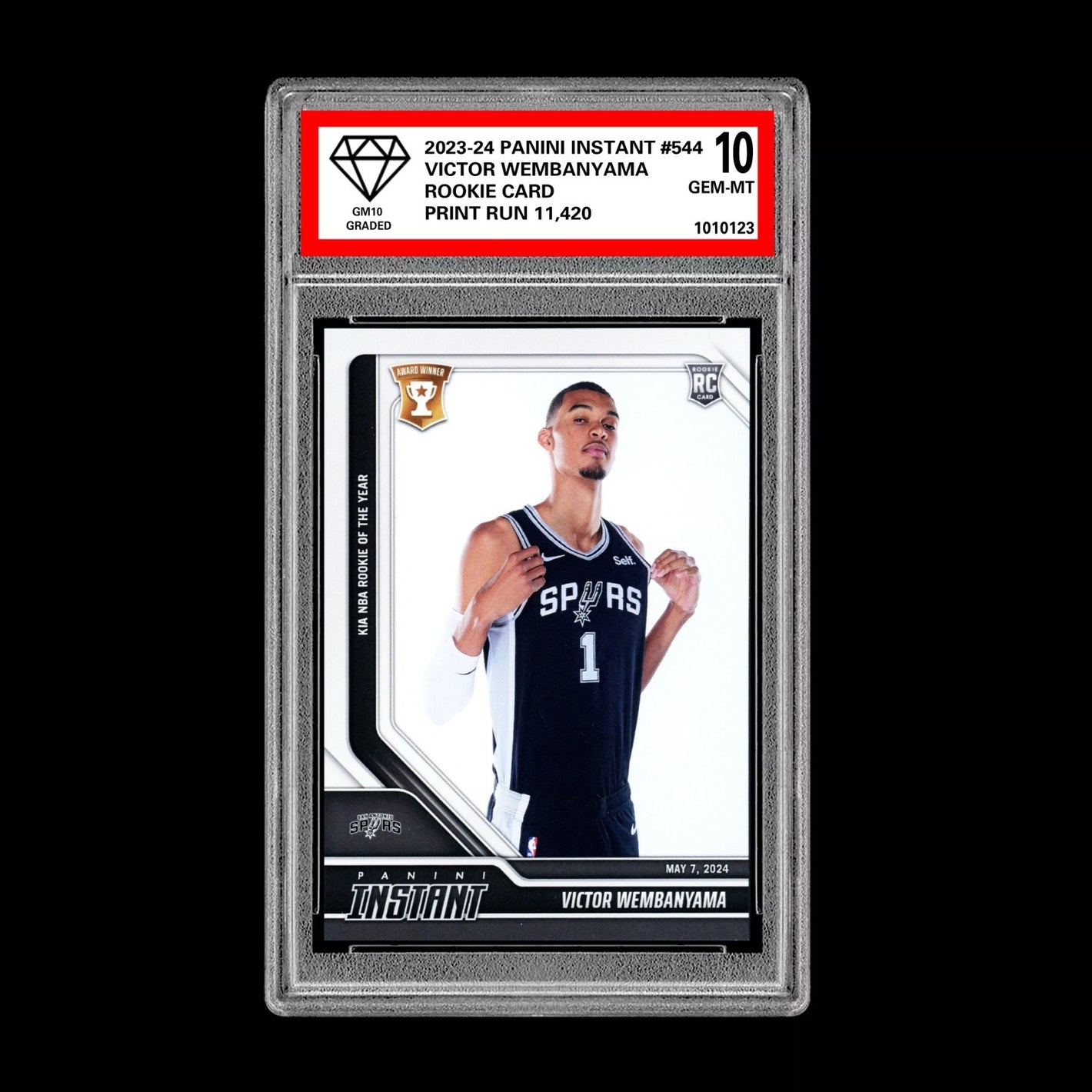 Graded 10 Victor Wembanyama RC #544 2023 Panini Instant Rookie San Antonio Spurs Basketball