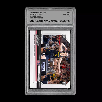 Graded 10 CAITLIN CLARK #171 RC Rookie Card 2024 Panini Instant Indiana Fever Basketball