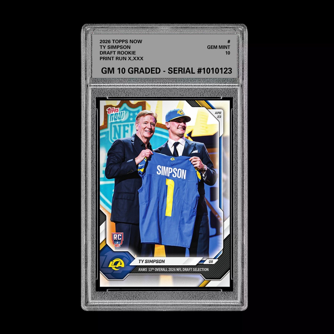 Graded 10 Ty Simpson 2026 TOPPS NOW RC Rookie Card Rams  Football