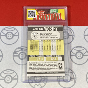 Graded 10 1990 Fleer James Worthy Card 97 MINT Los Angeles Lakers GEM MINT Basketball