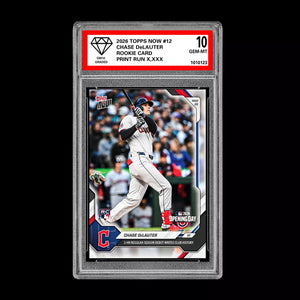 Graded 10 Chase DeLauter RC Rookie #12 2026 Topps Now MLB Opening Day  Baseball