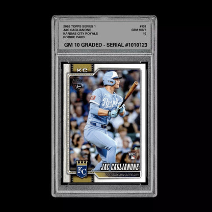 Graded 10 Jac Caglianone #138  Rookie Card RC 2026  Topps Series 1 Royals Baseball