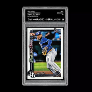 Graded 10 Junior Caminero #477 2025 Topps Future Stars Tampa Bay Rays Baseball