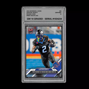 Graded 10 Ashton Jeanty Boise State 2024 Bowman U NOW Football Card 38 RC Rookie Football