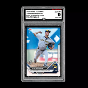 Graded 10 Jacob Misiorowski - 2025 TOPPS NOW #327 RC Rookie Call Up Card Baseball