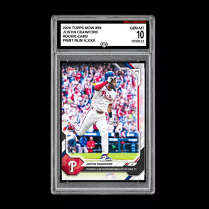Graded 10 Justin Crawford Rookie Card 39 2026 Topps NOW Phillies PRESALE Baseball