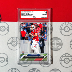 Graded 10 Drake Maye RC Rookie 2024 NFL Draft TOPPS NOW #10 Patriots 1st Start Football