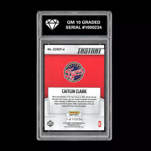Graded 10 CAITLIN CLARK ROOKIE OF THE YEAR 2024 Panini Instant #CCROY RC Basketball
