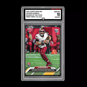 Graded 10 Jayden Daniels #24 ROOKIE OF THE YEAR 2024 Topps NOW RC Commanders Football