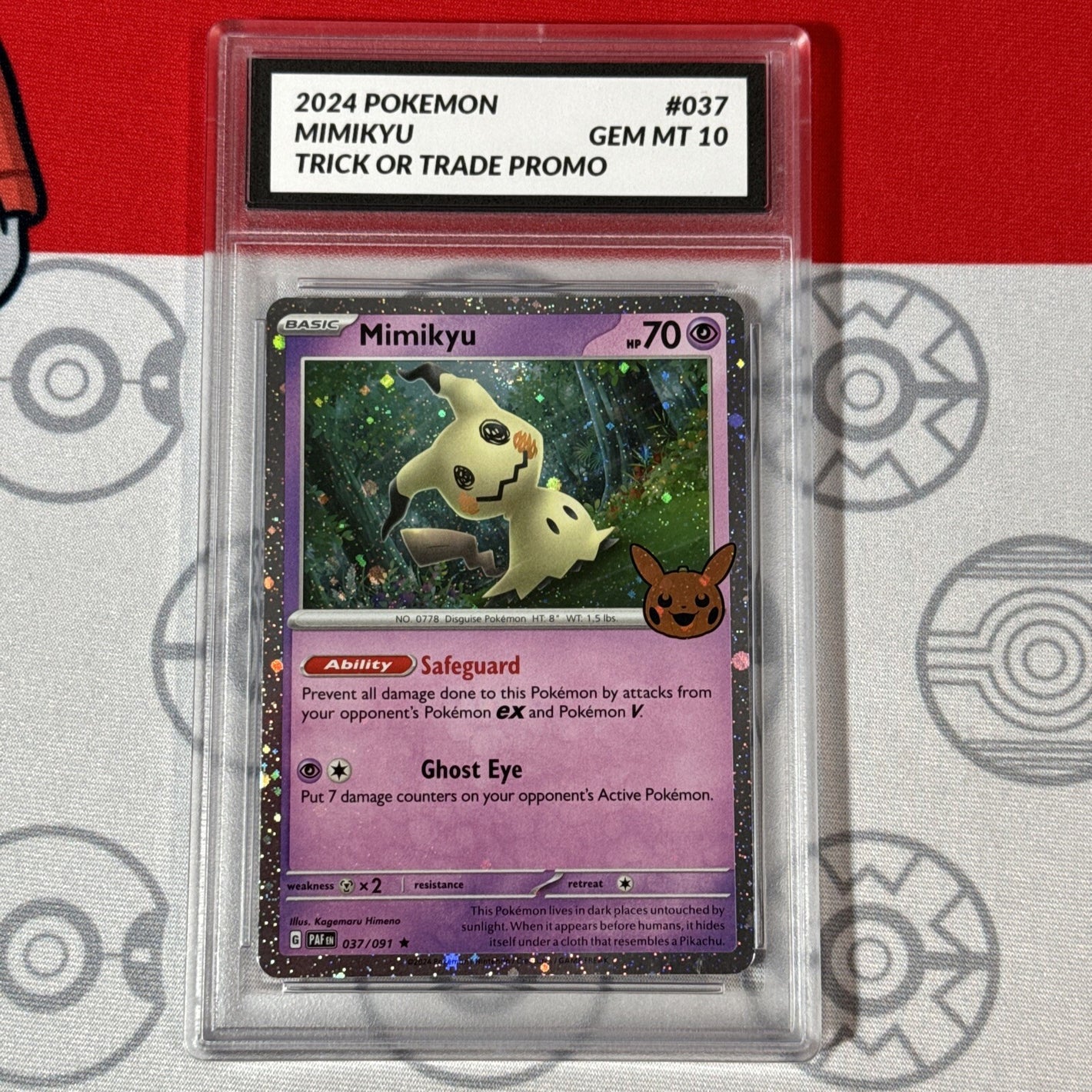 Graded 10 Mimikyu 2024 Trick Or Trade Reverse Holo Pikachu Pokemon Card 037 PAF