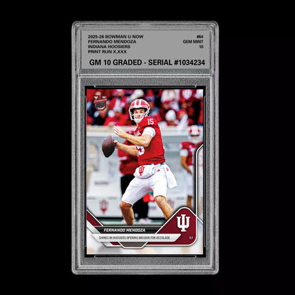 Graded 10 Fernando Mendoza 2025-26 Bowman U Now #64 Indiana Hoosiers PRESALE Football