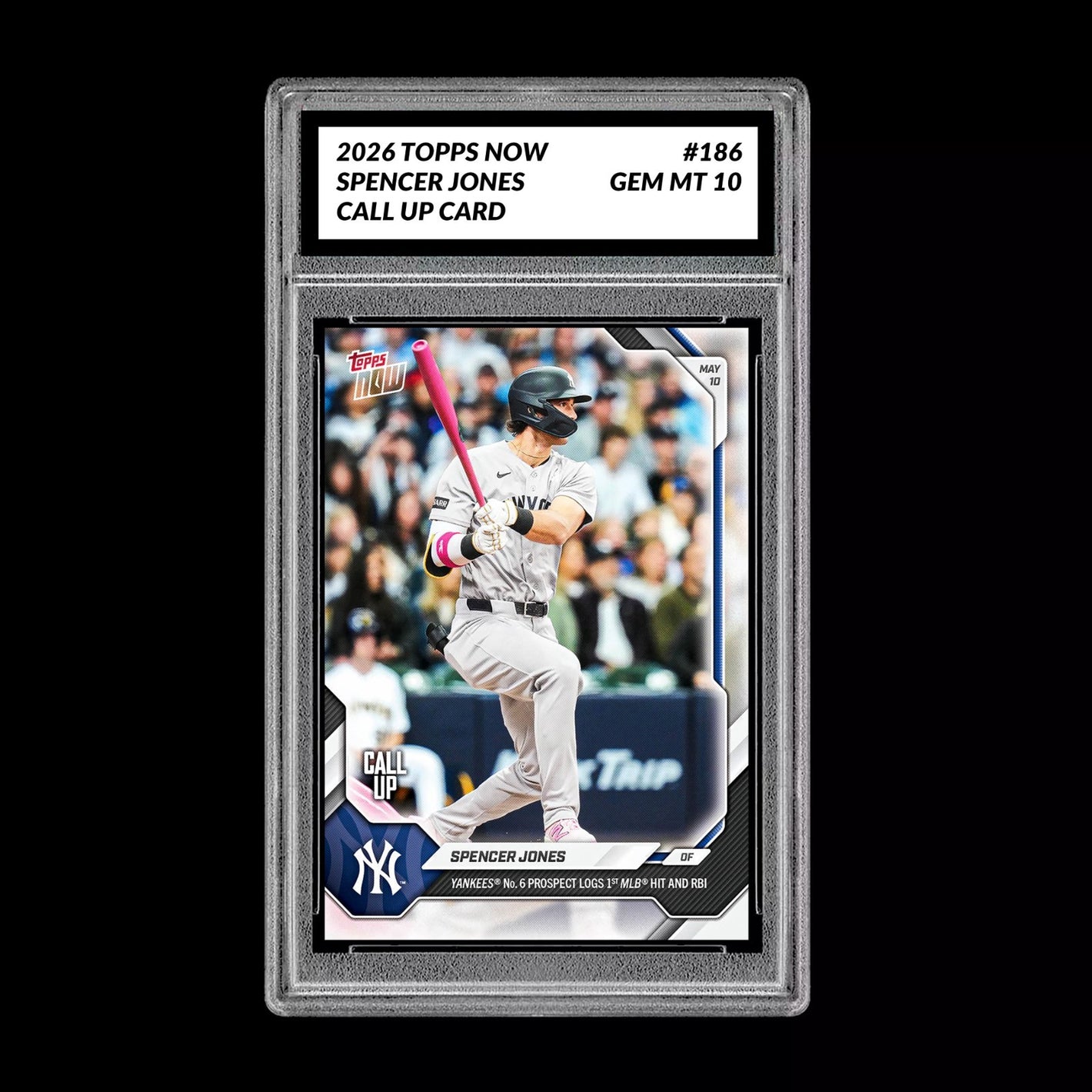 Graded 10 Spencer Jones 2026 Topps NOW #186Call Up Rookie Card Yankees PRESALE Baseball