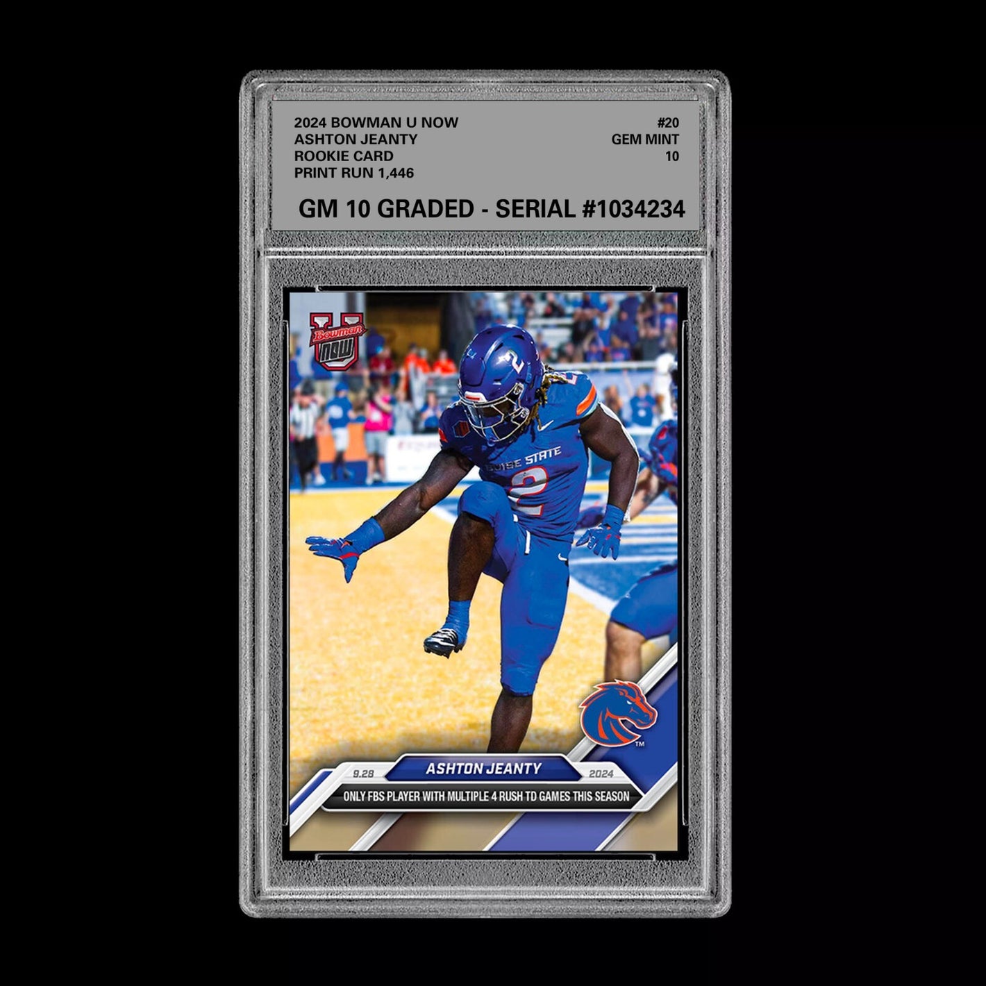 Graded 10 Ashton Jeanty RC 2024 Bowman U Now Heisman Card 20 Boise State Rookie Football