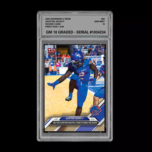 Graded 10 Ashton Jeanty RC 2024 Bowman U Now Heisman Card 20 Boise State Rookie Football