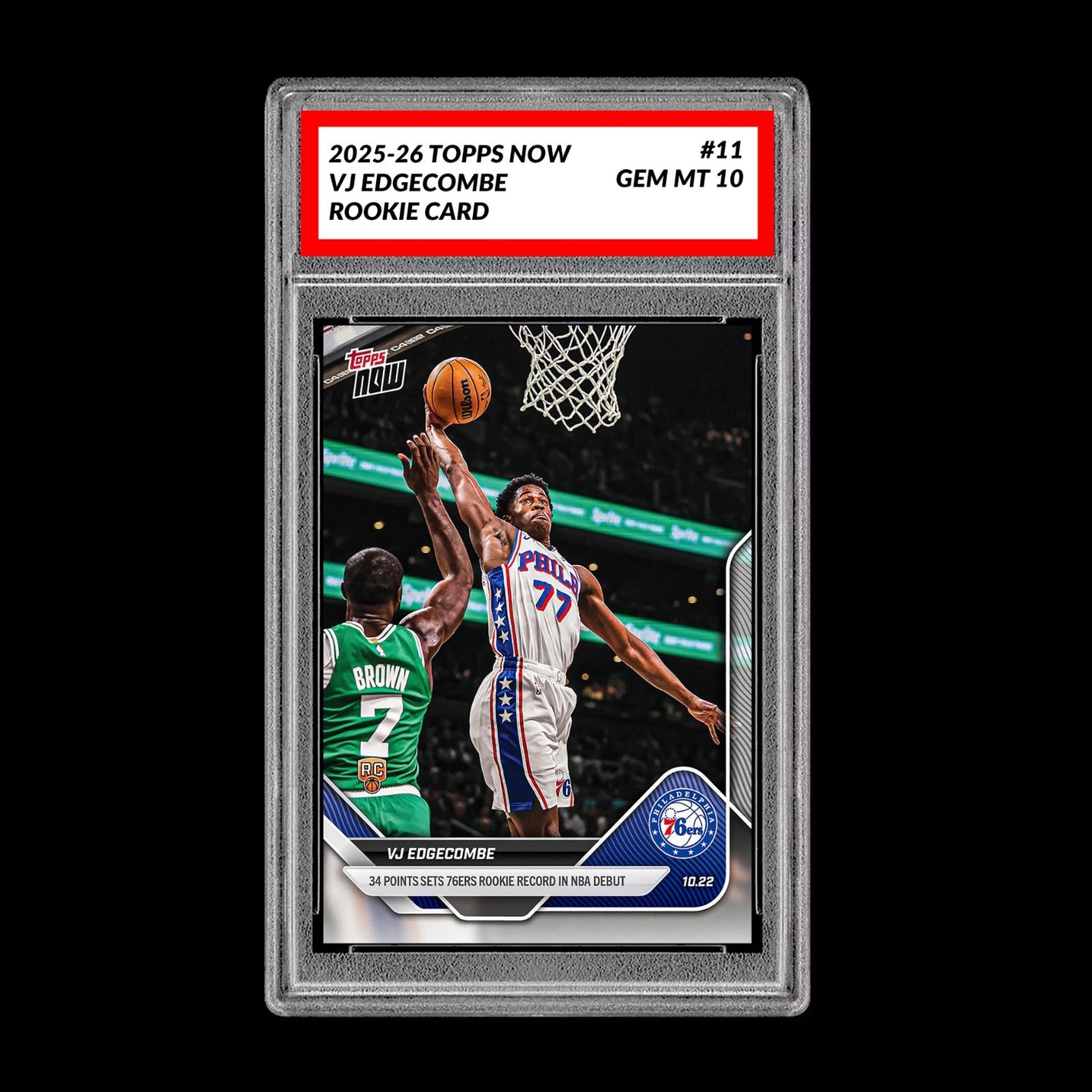 Graded 10 VJ Edgecombe RC Rookie Card 2025-26 TOPPS NOW #19 Basketball  Basketball