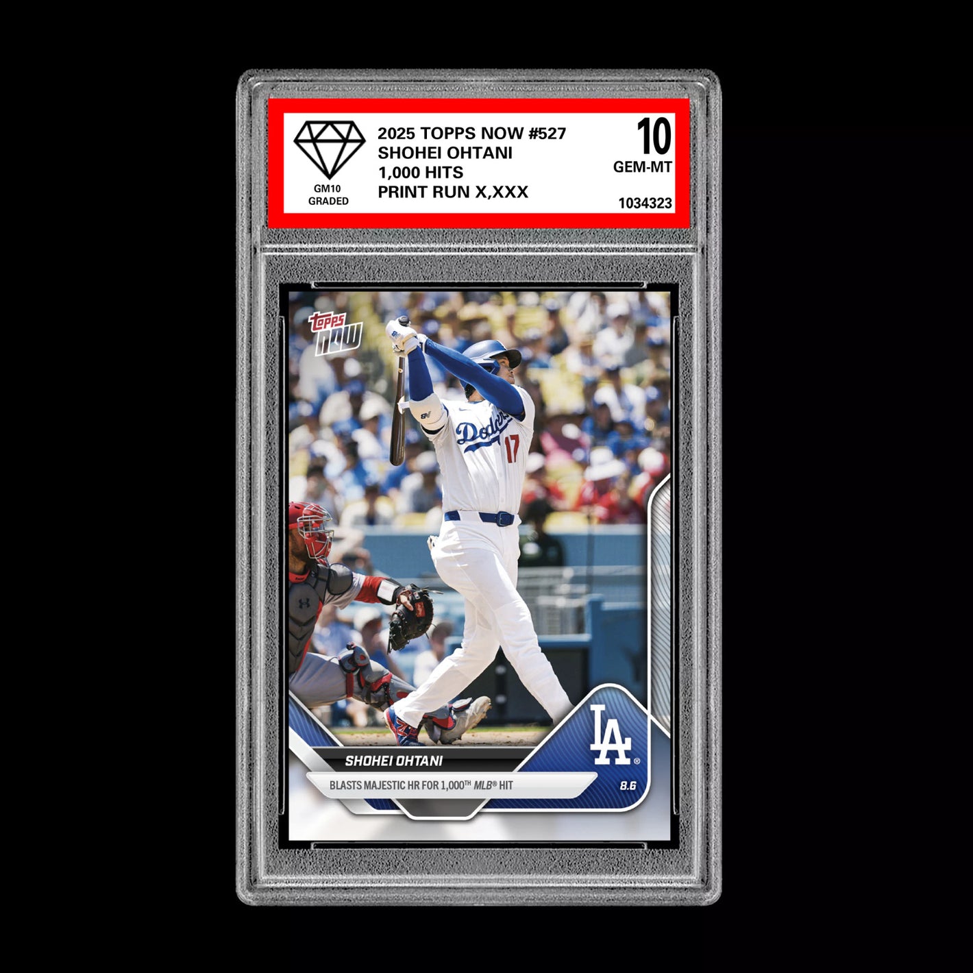 Graded 10 Shohei Ohtani - 2025 TOPPS NOW #527 1,000 Hits LA Dodgers Baseball