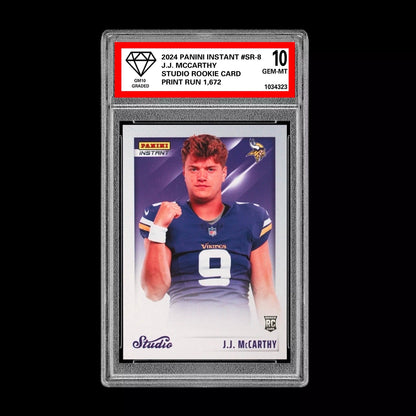 Graded 10 J.J. McCarthy - 2024 Panini Instant #SR-8 RC Studio Rookie Vikings Football
