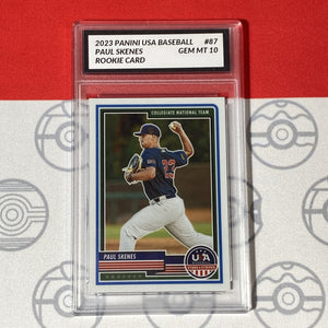 Graded 10 Paul Skenes Rookie Card 2023 MLB PANINI USA BASEBALL 87 Collegiate RC Baseball